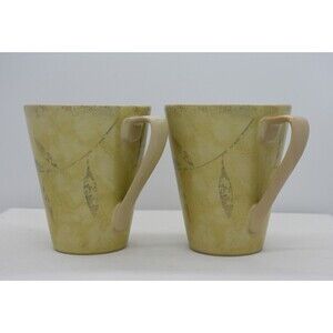 Two Pier‎ One Stoneware Brown Antiqued Leaf 12 oz Mug Cup